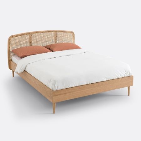 Кровать из плетеного материала с реечным кроватным основанием Buisseau  140 x 190 см бежевый