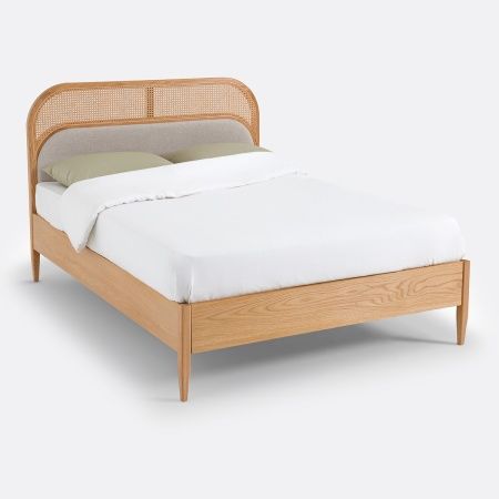Кровать из плетеного материала и велюра с кроватным основанием Buisseau  140 x 190 см бежевый