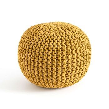 Круглый пуф из плетеного материала Bisho  желтый