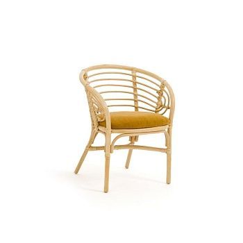 Кресло для столовой из ротанга и велюра Dhony  желтый