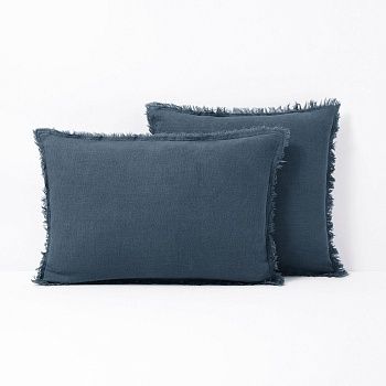 Чехол на подушку 100 лен Linange  50 x 50 см синий