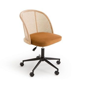 Кресло офисное из велюра и плетеного ротанга Maora  желтый