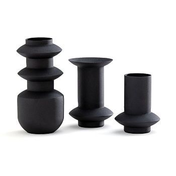 Комплект из 3 ваз из рифленого металла Anaa  черный