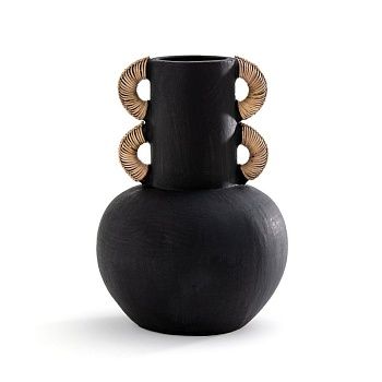 Ваза декоративная из керамики и ротанга  В415 см Kuro  черный